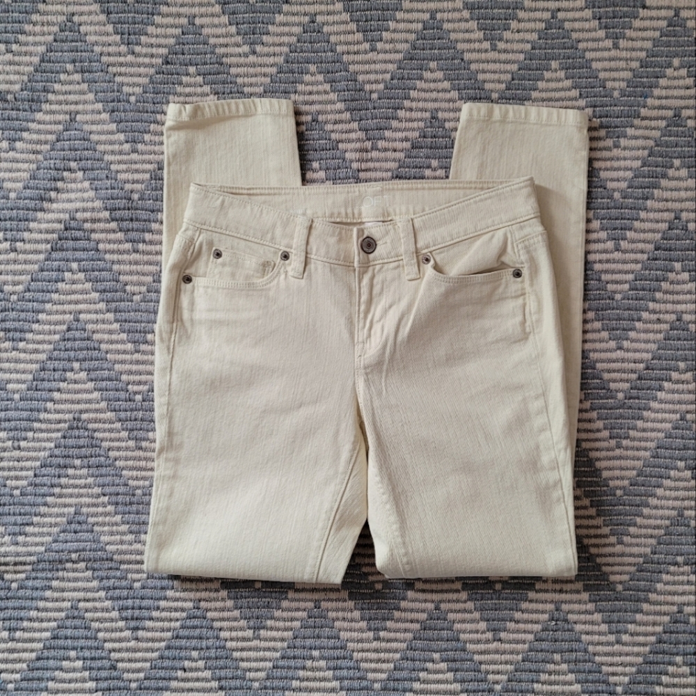 Loft petite light bone/yellow color modern skinny jeans